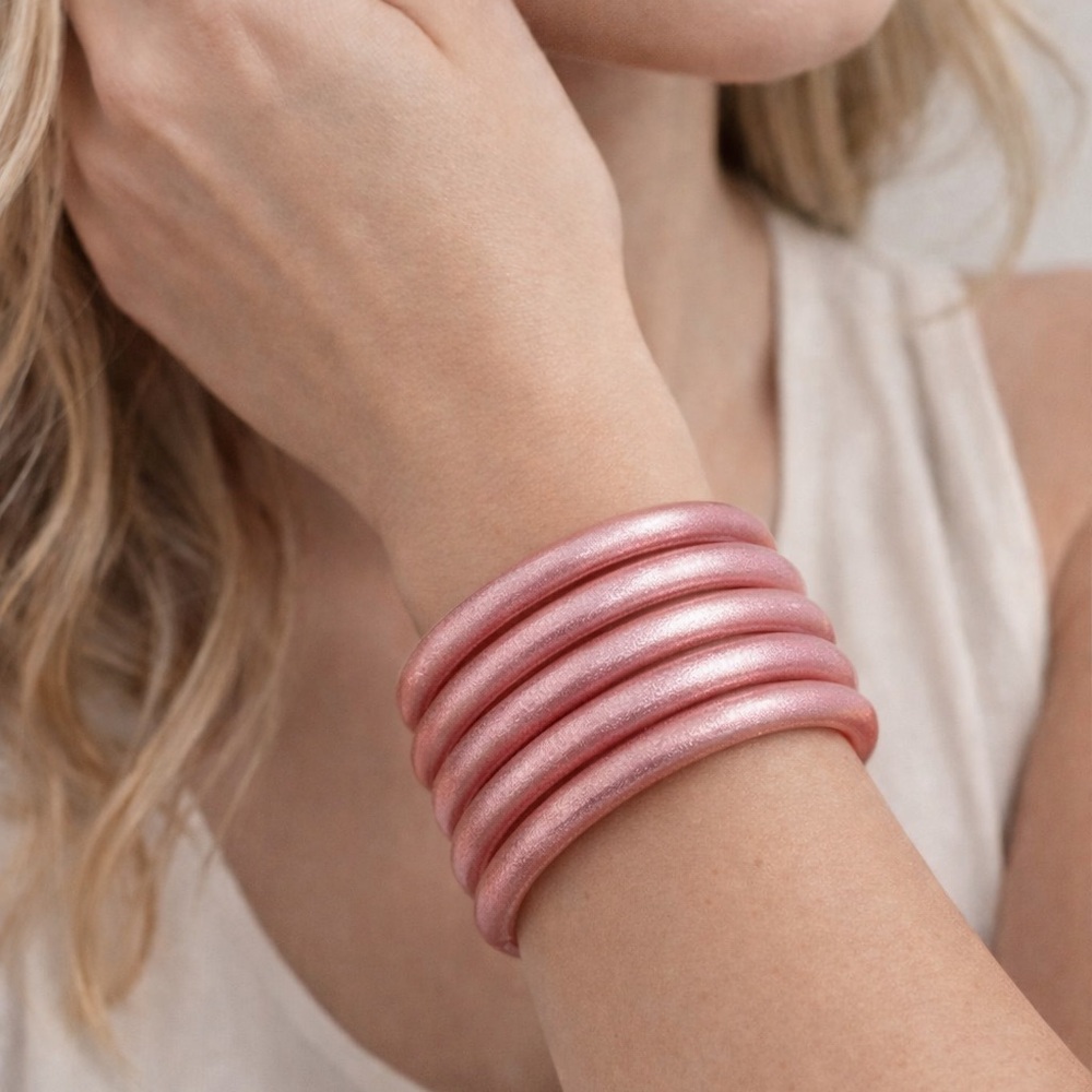 Pink Jelly Bangle Bracelets 5 Pcs Set